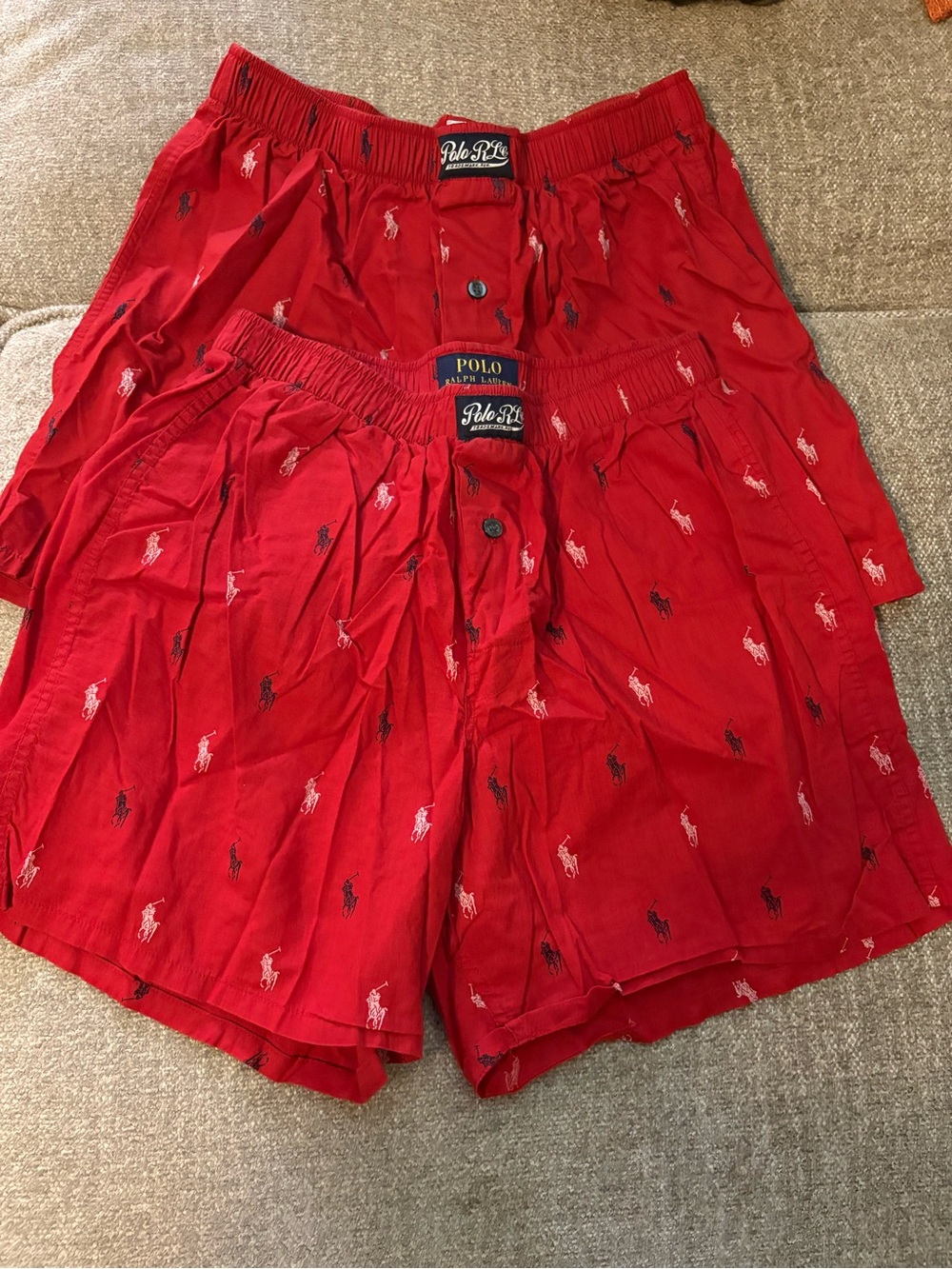 Polo by Ralph Lauren Red Men's Boxer Shorts with white and navy ponies. Set of 2